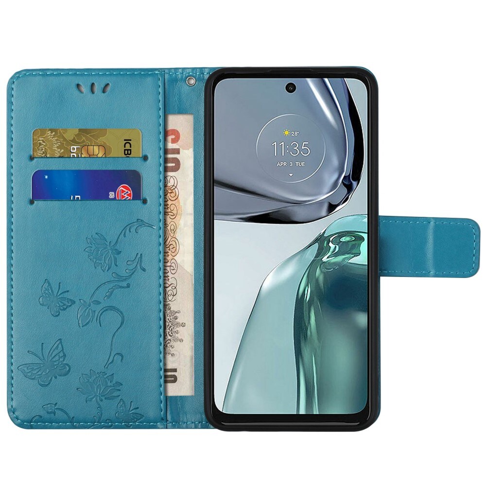 Motorola Moto G62 Mobiletui med sommerfugle, Blå