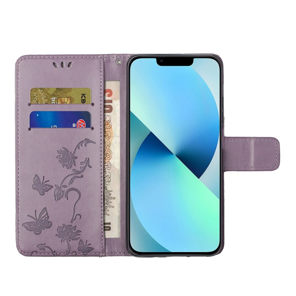 iPhone 14 Mobiletui med sommerfugle, Lilla