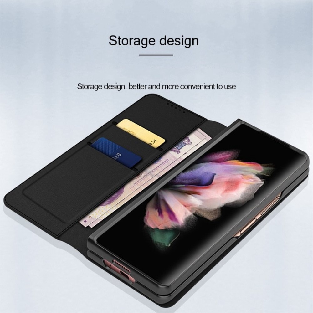 Samsung Galaxy Z Fold 4 Pungetui i ægte læder, Sort