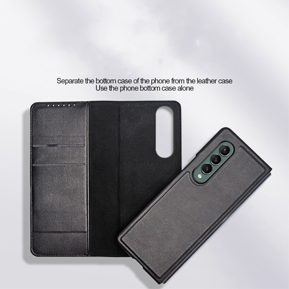 Samsung Galaxy Z Fold 4 Pungetui i ægte læder, Sort