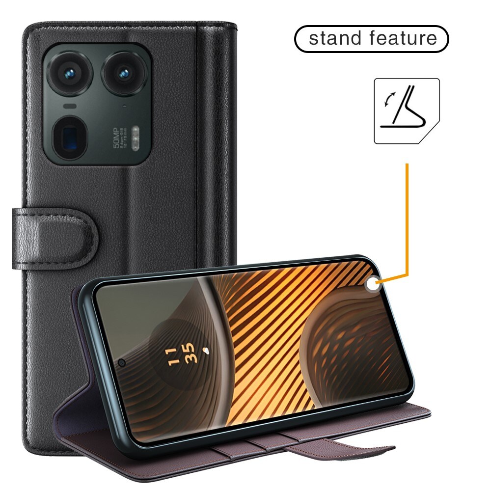 Motorola Edge 50 Ultra Slankt mobiletui i ægte læder, Sort
