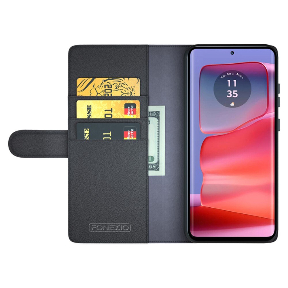 Motorola Edge 50 Pro Slankt mobiletui i ægte læder, Sort