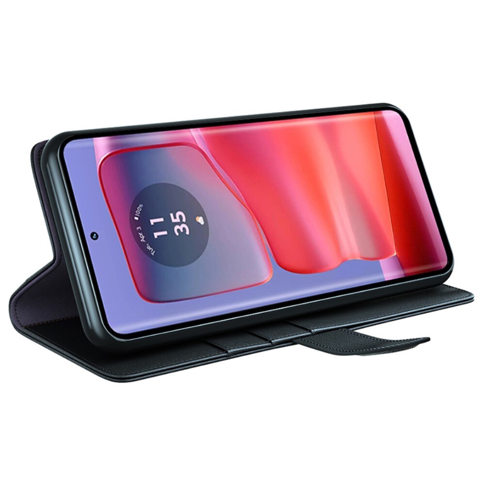 Motorola Edge 50 Pro Slankt mobiletui i ægte læder, Sort