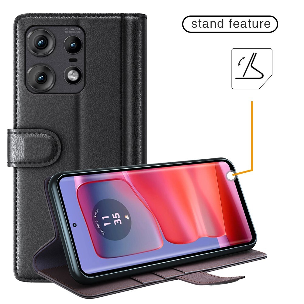 Motorola Edge 50 Pro Slankt mobiletui i ægte læder, Sort