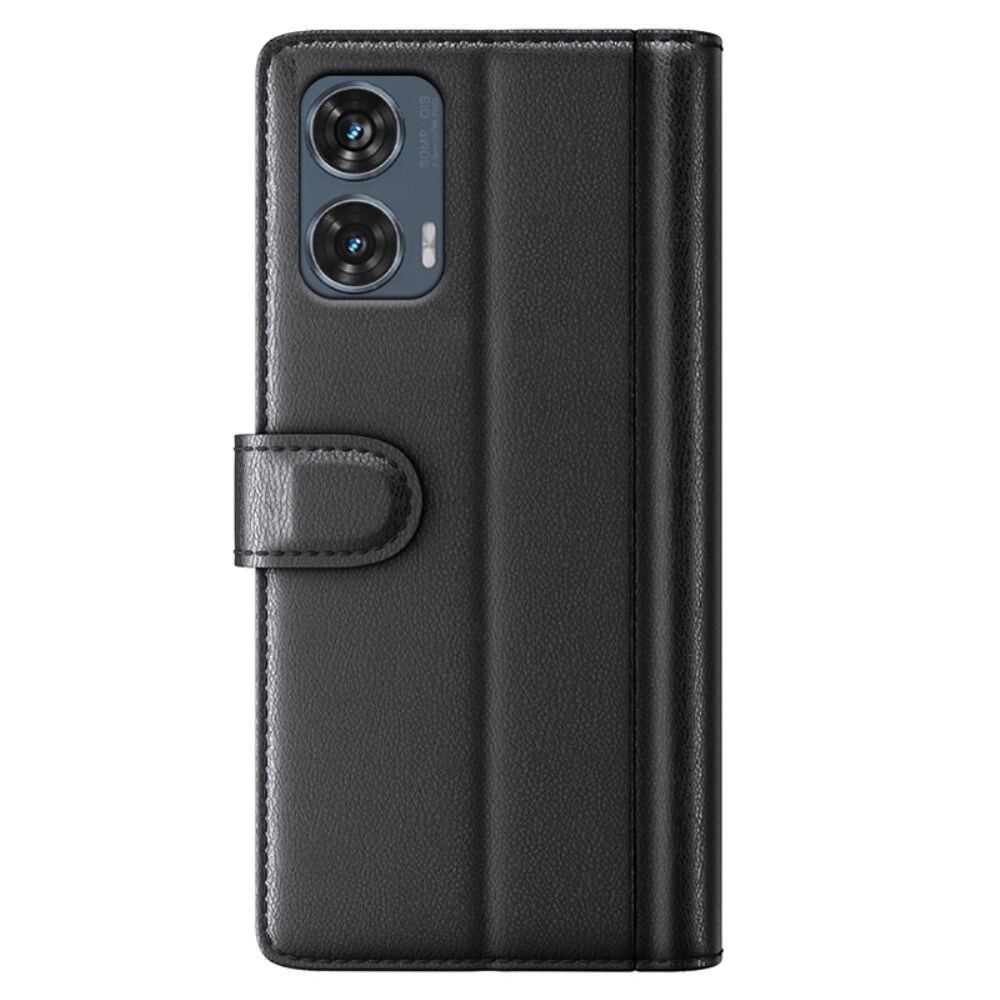 Motorola Edge 50 Fusion Slankt mobiletui i ægte læder, Sort