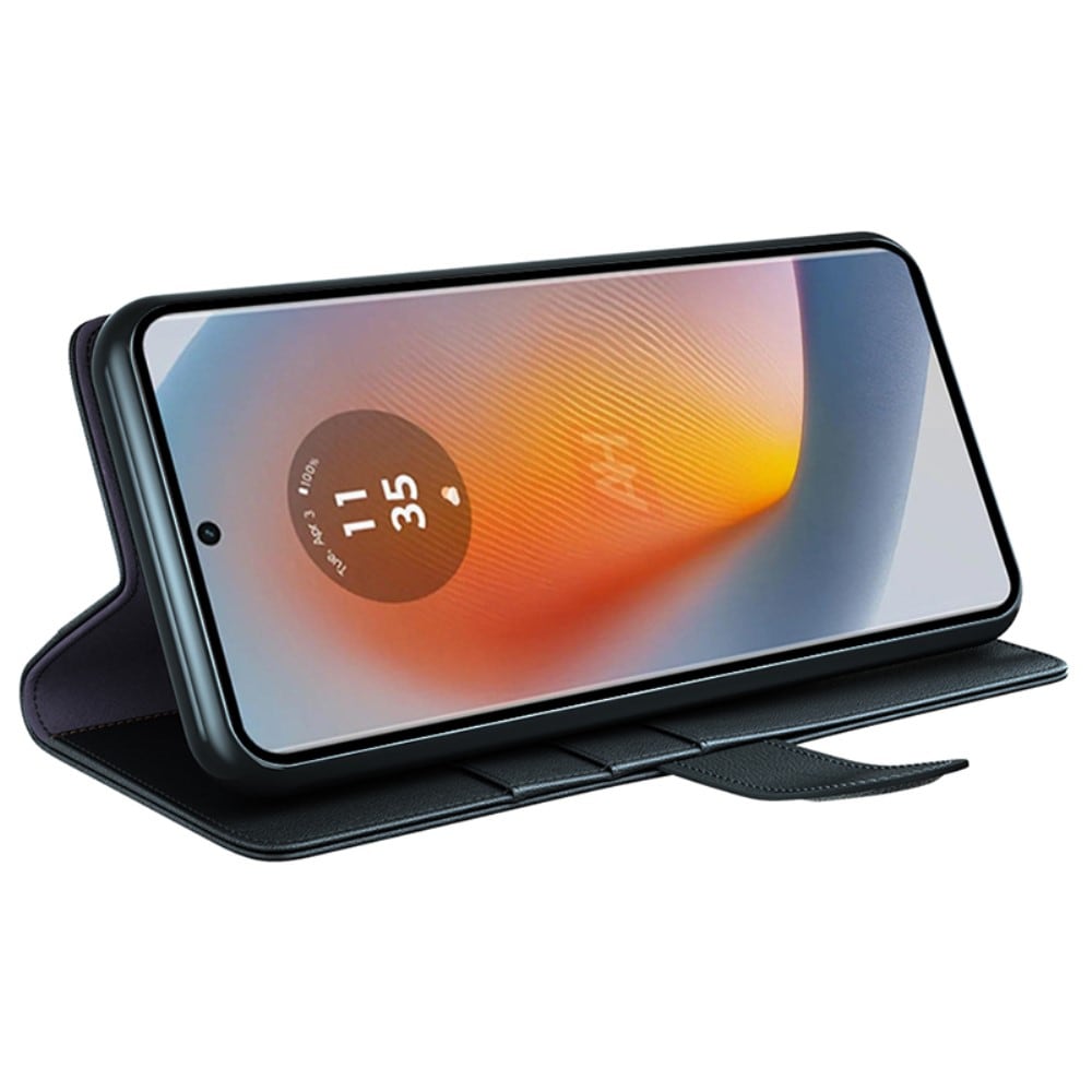 Motorola Edge 50 Fusion Slankt mobiletui i ægte læder, Sort
