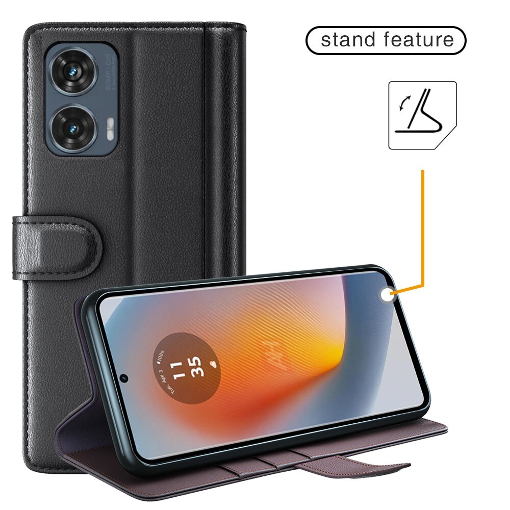 Motorola Edge 50 Fusion Slankt mobiletui i ægte læder, Sort