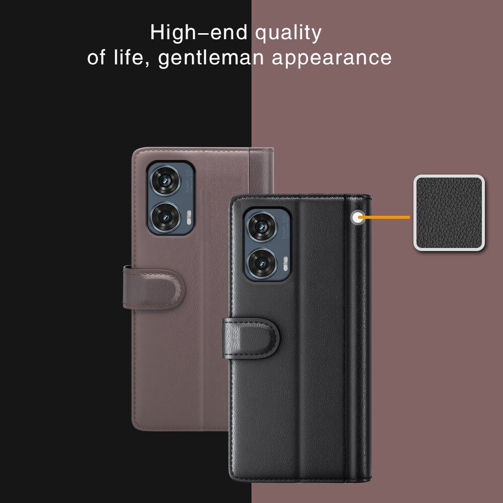 Motorola Edge 50 Fusion Slankt mobiletui i ægte læder, Sort
