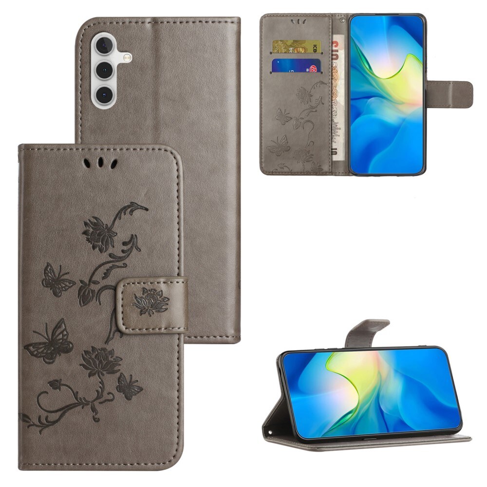 Samsung Galaxy S24 FE Mobiletui med sommerfugle, Grå