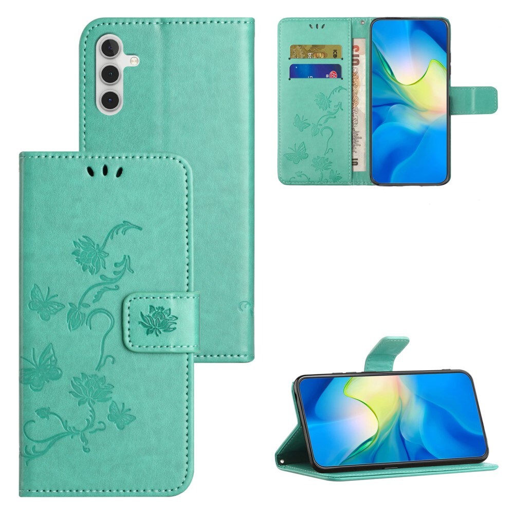 Samsung Galaxy S24 FE Mobiletui med sommerfugle, Grøn