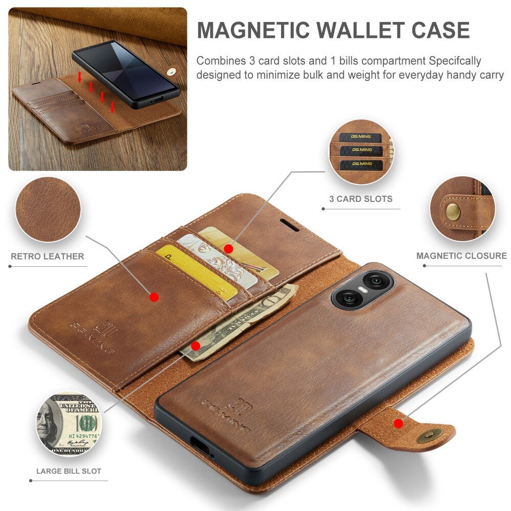 Sony Xperia 10 VI Pungetui med aftageligt cover, Cognac