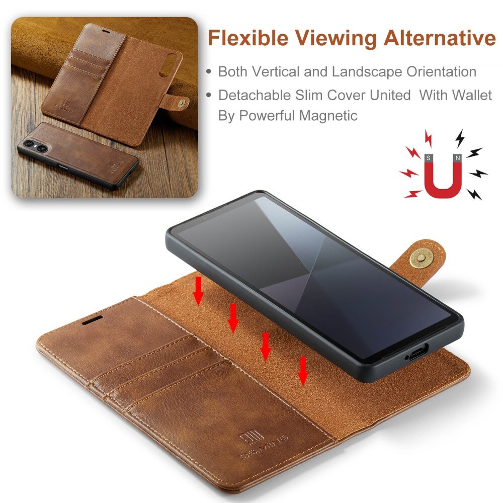 Sony Xperia 10 VI Pungetui med aftageligt cover, Cognac