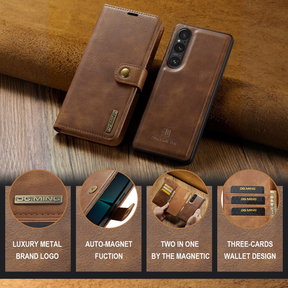 Sony Xperia 1 VI Pungetui med aftageligt cover, Cognac