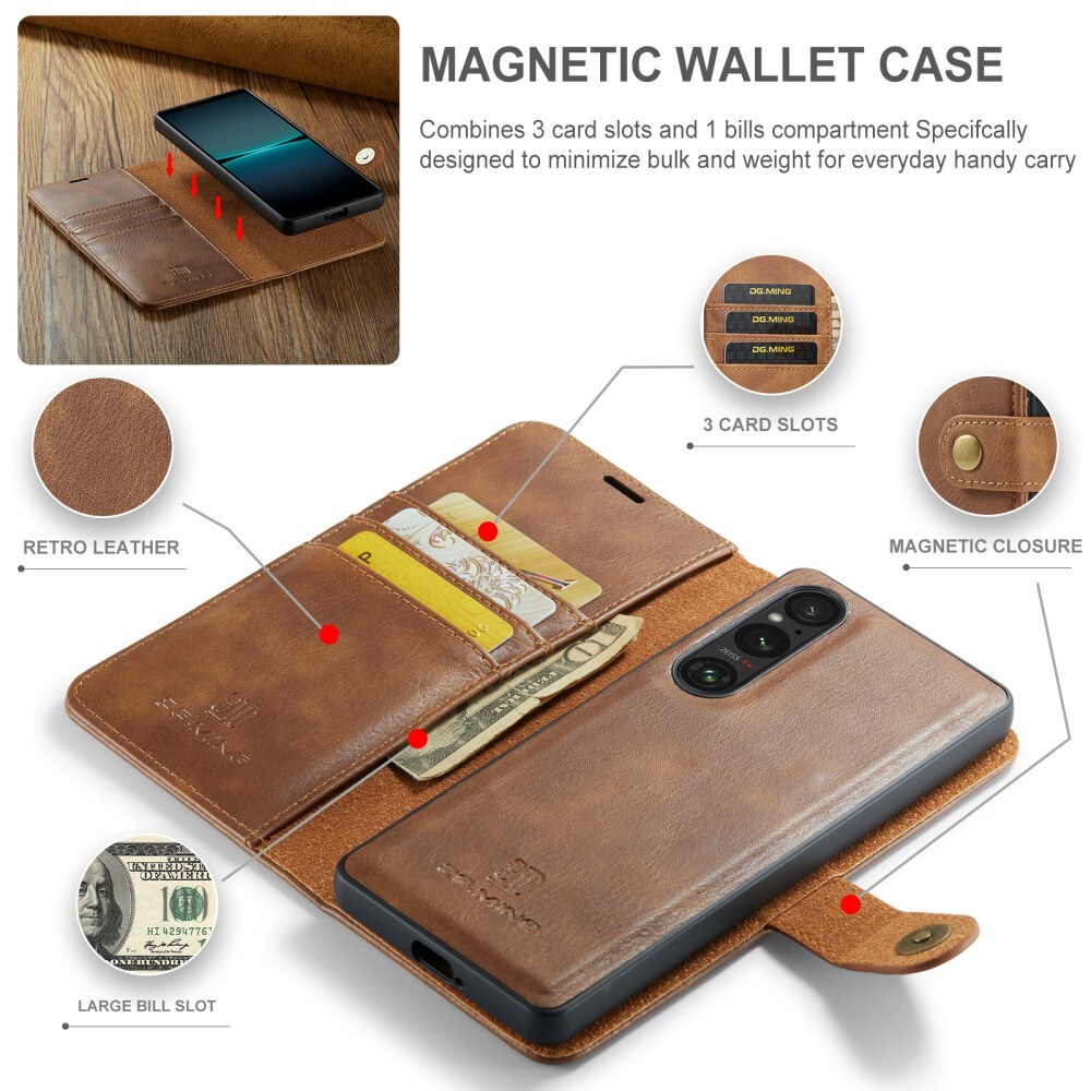 Sony Xperia 1 VI Pungetui med aftageligt cover, Cognac