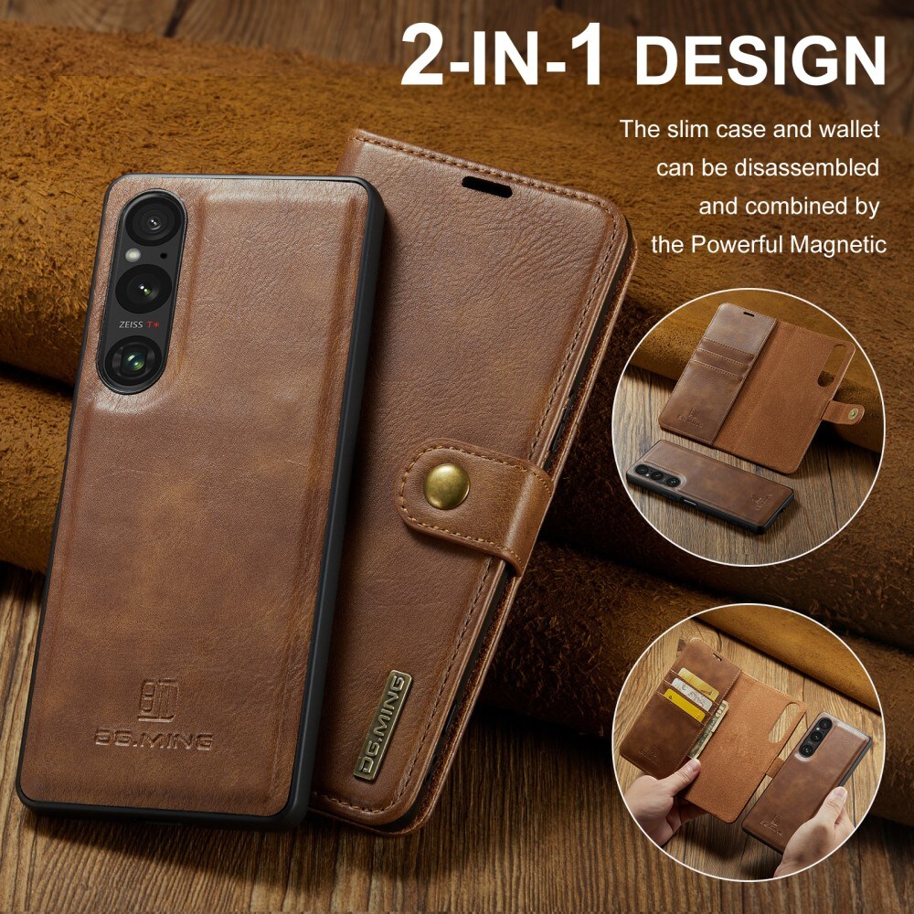 Sony Xperia 1 VI Pungetui med aftageligt cover, Cognac