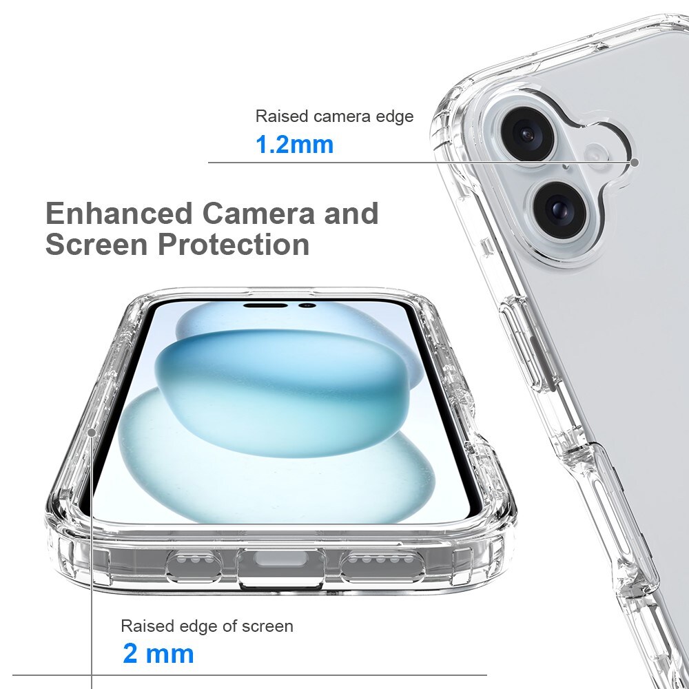 iPhone 16 Plus Stødsikkert mobilcover med beskyttelsesramme Gennemsigtig