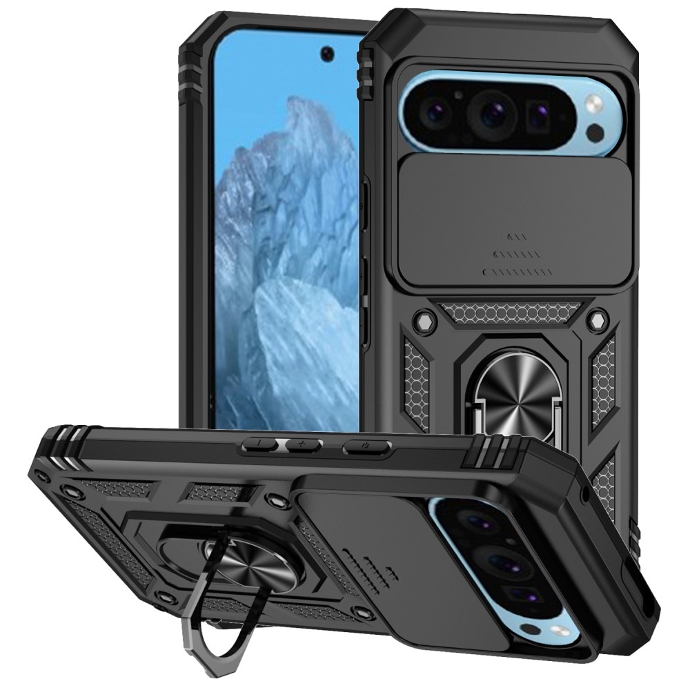 Google Pixel 10 Pro Cover med kamerabeskyttelse & fingerring, Sort