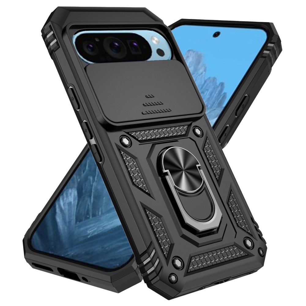 Google Pixel 10 Pro XL Cover med kamerabeskyttelse & fingerring, Sort