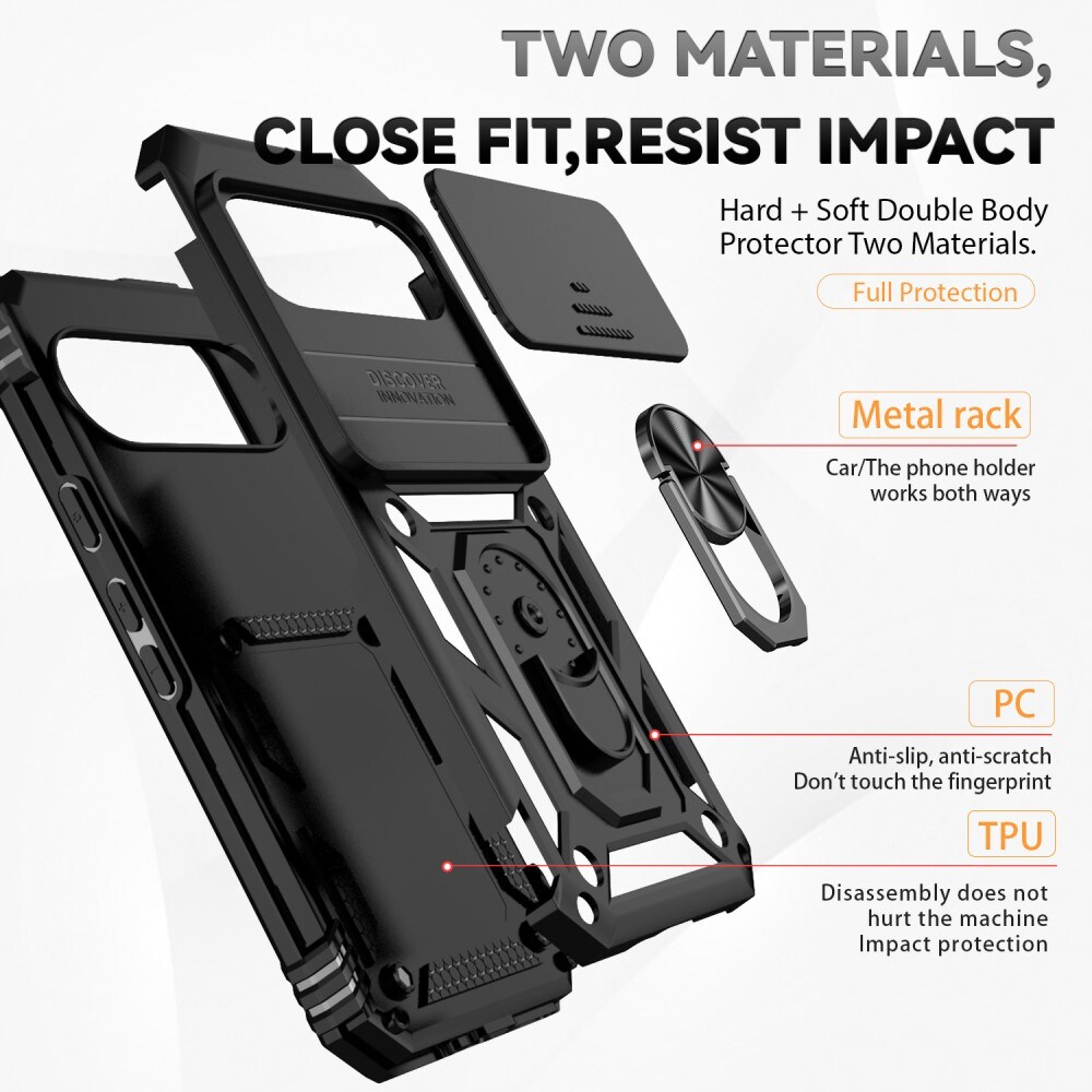 Google Pixel 9 Pro Cover med kamerabeskyttelse & fingerring, Sort