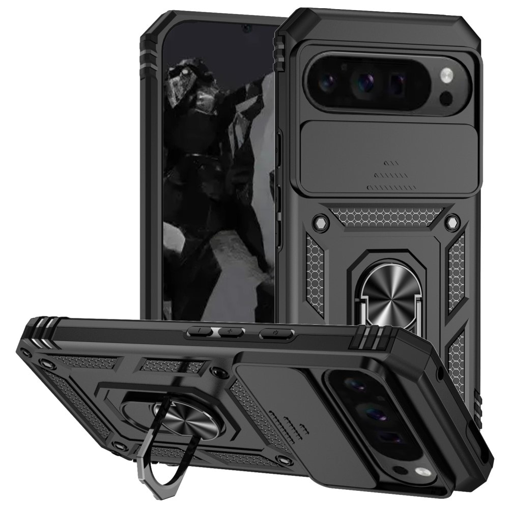 Google Pixel 9 Pro XL Cover med kamerabeskyttelse & fingerring, Sort