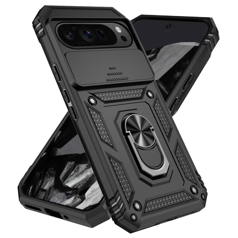 Google Pixel 9 Pro XL Cover med kamerabeskyttelse & fingerring, Sort