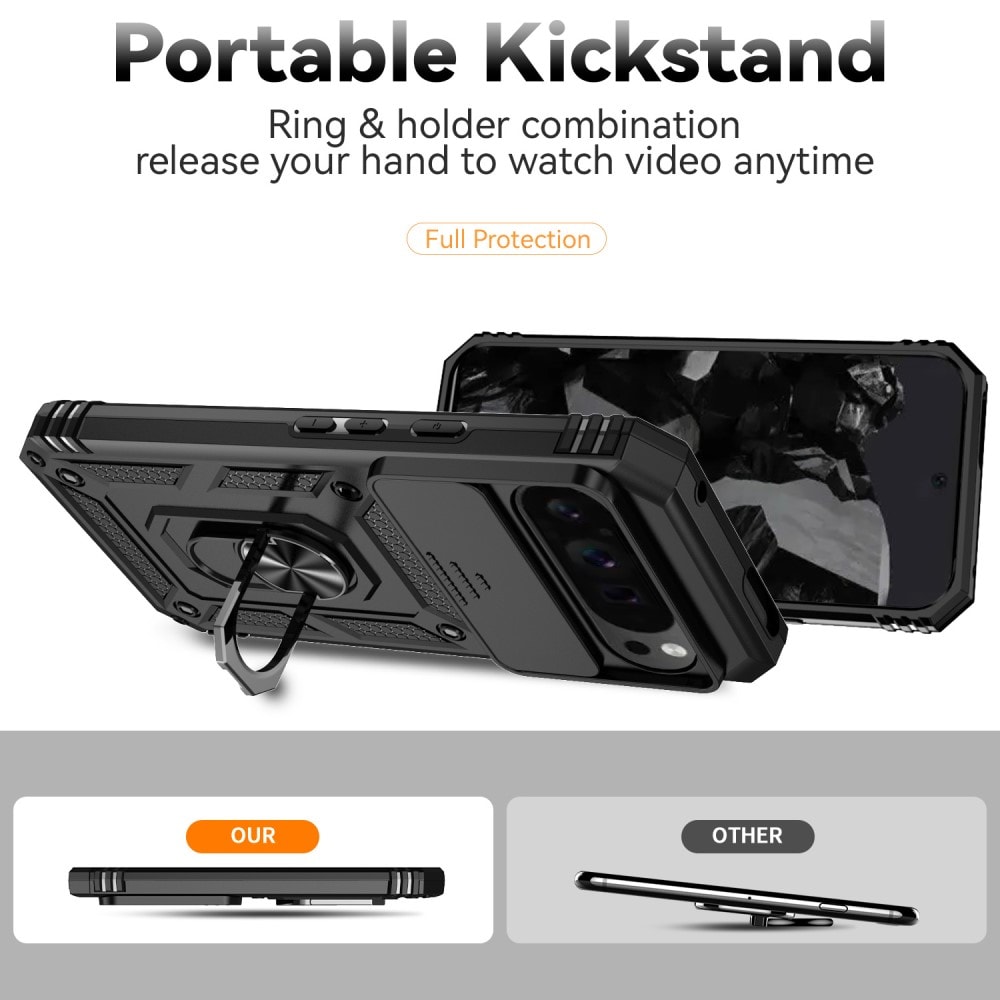 Google Pixel 9 Pro XL Cover med kamerabeskyttelse & fingerring, Sort