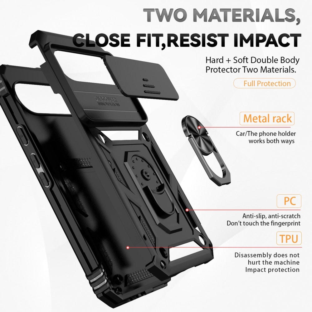 Google Pixel 9 Pro XL Cover med kamerabeskyttelse & fingerring, Sort