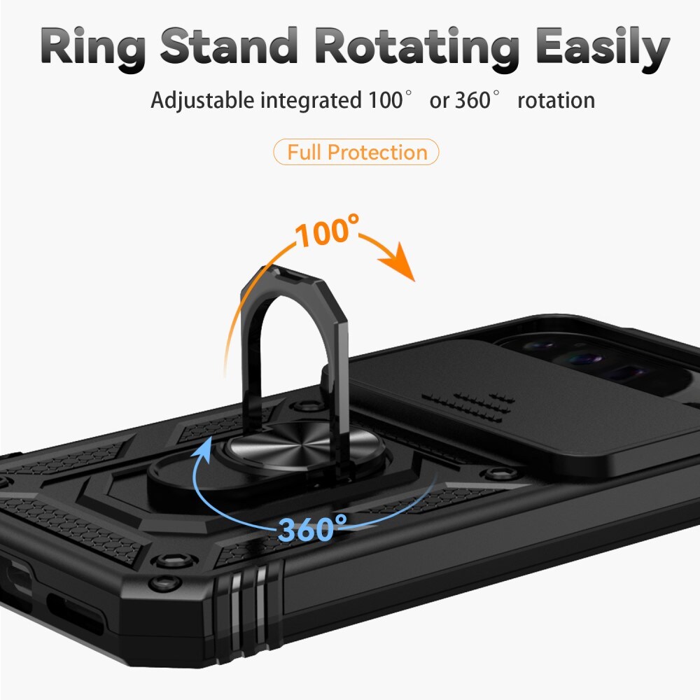 Google Pixel 9 Pro XL Cover med kamerabeskyttelse & fingerring, Sort