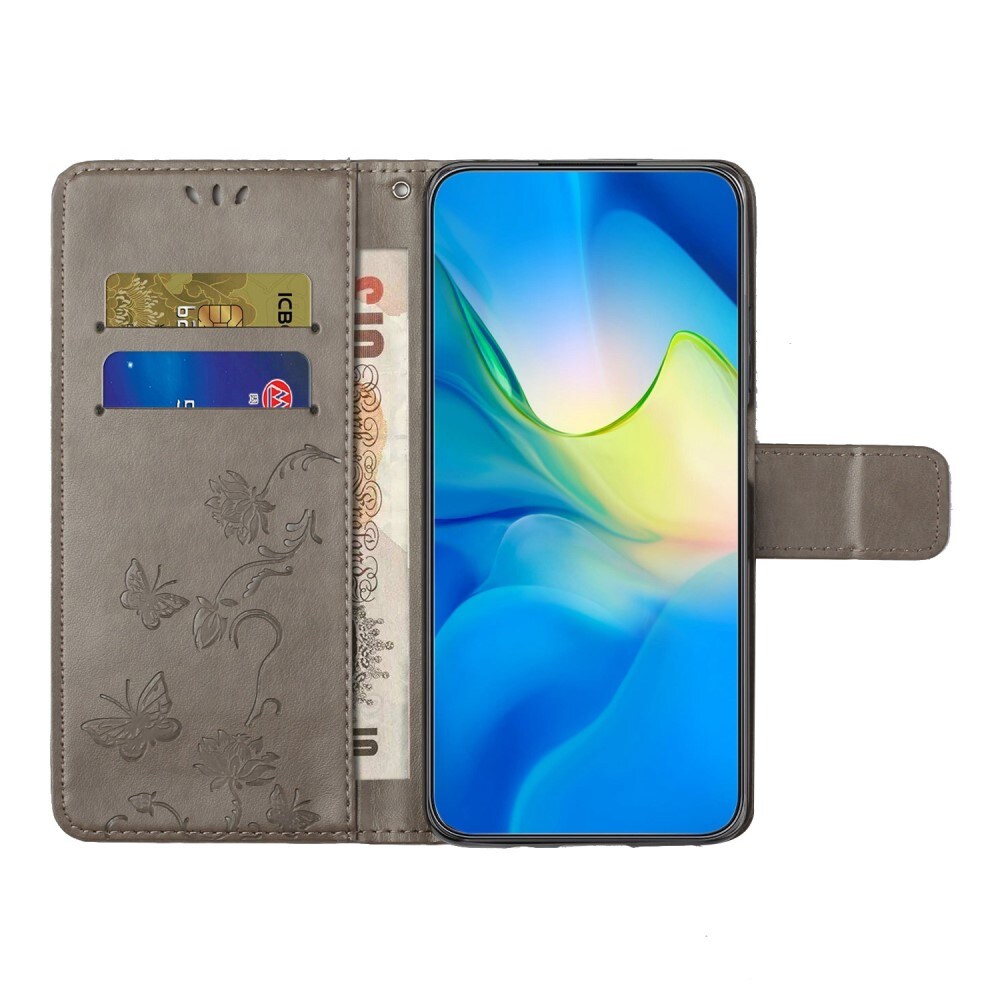 Samsung Galaxy A04 Mobiletui med sommerfugle, Grå