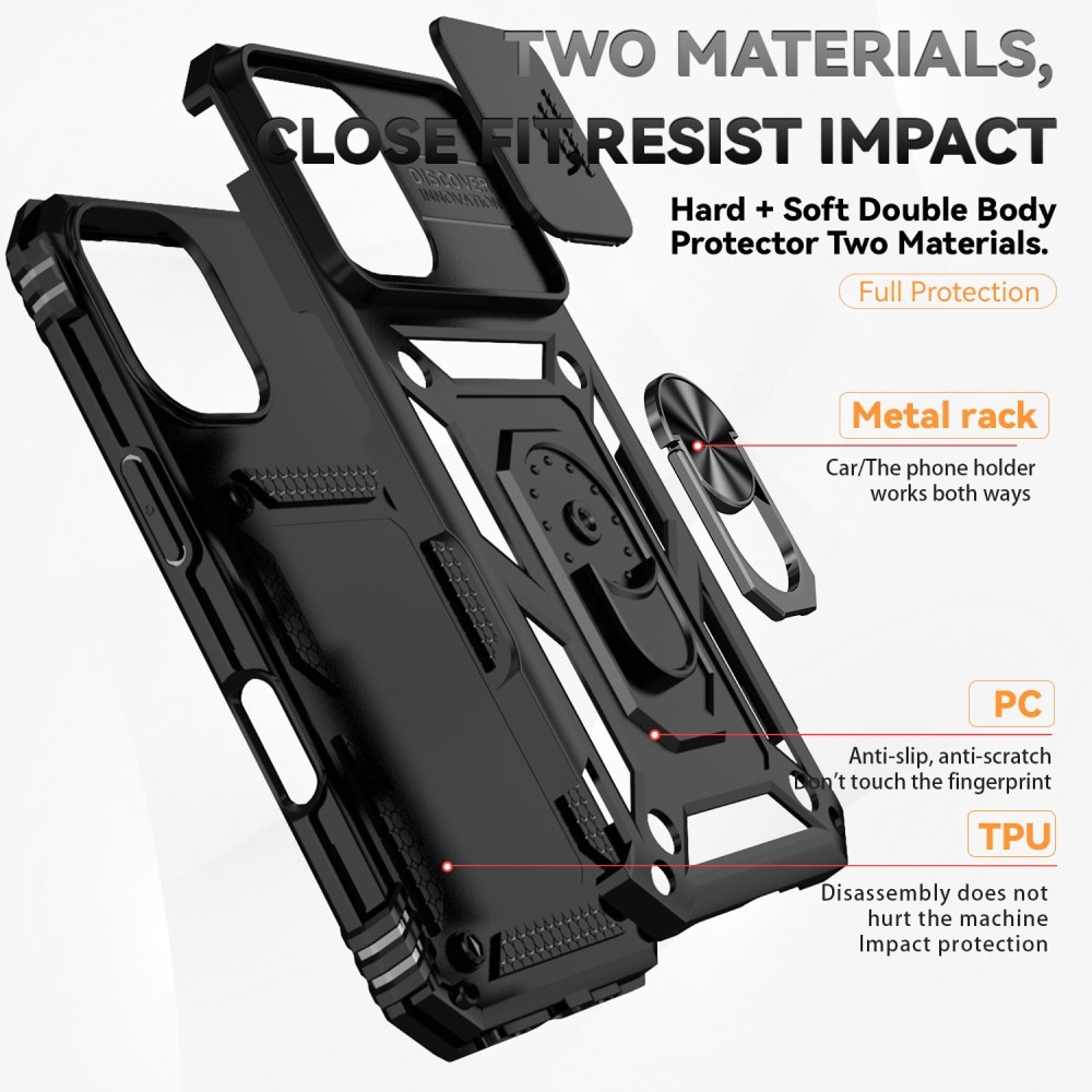 iPhone 16 Plus Cover med kamerabeskyttelse & fingerring, Sort