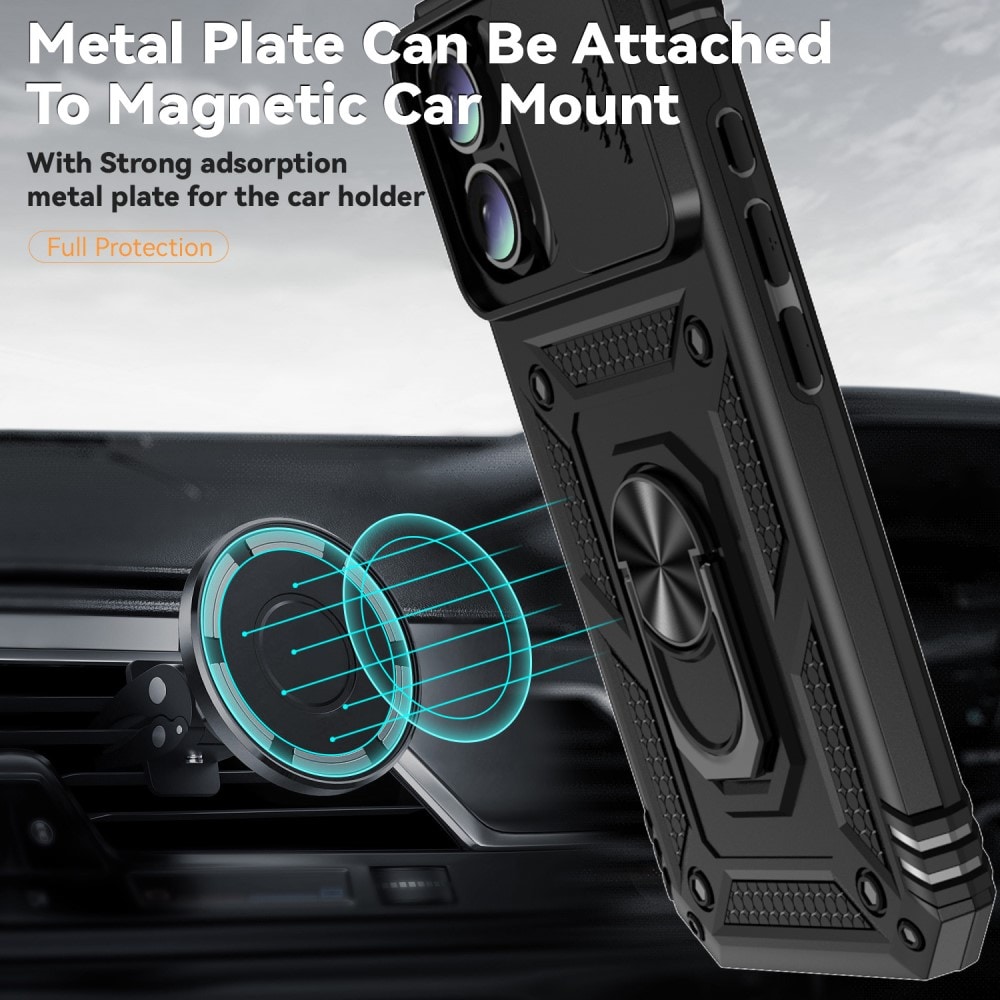 iPhone 16 Plus Cover med kamerabeskyttelse & fingerring, Sort