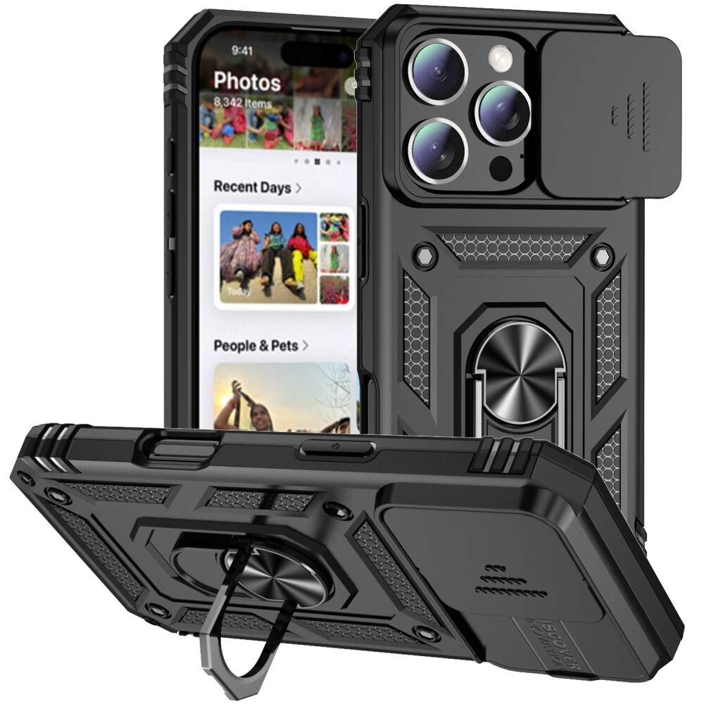 iPhone 16 Pro Max Cover med kamerabeskyttelse & fingerring, Sort