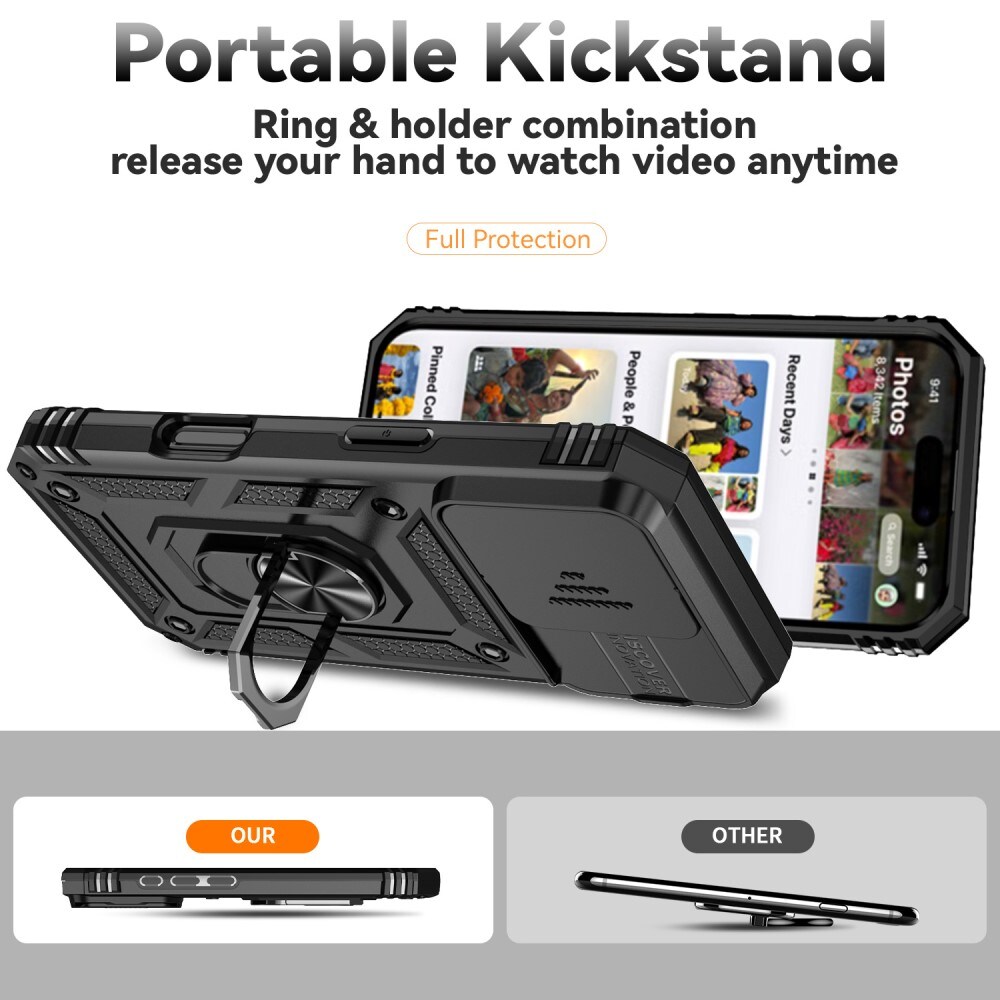 iPhone 16 Pro Max Cover med kamerabeskyttelse & fingerring, Sort