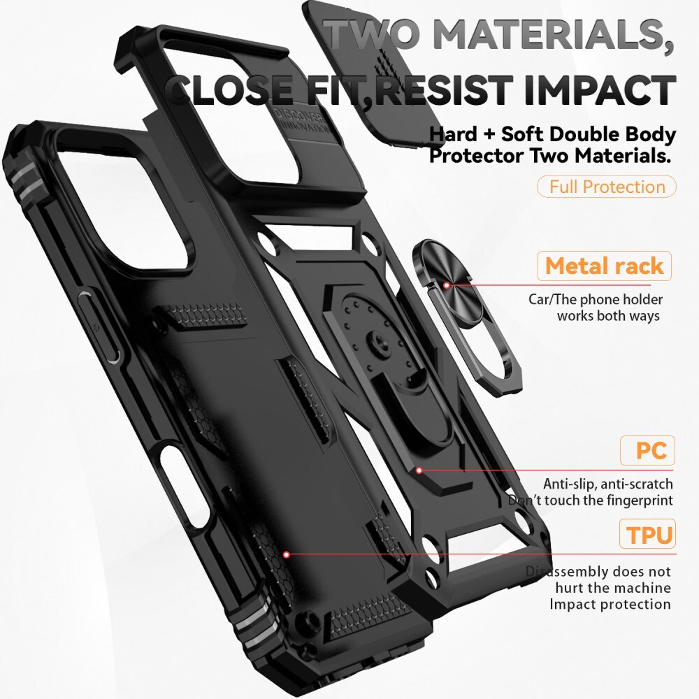 iPhone 16 Pro Max Cover med kamerabeskyttelse & fingerring, Sort