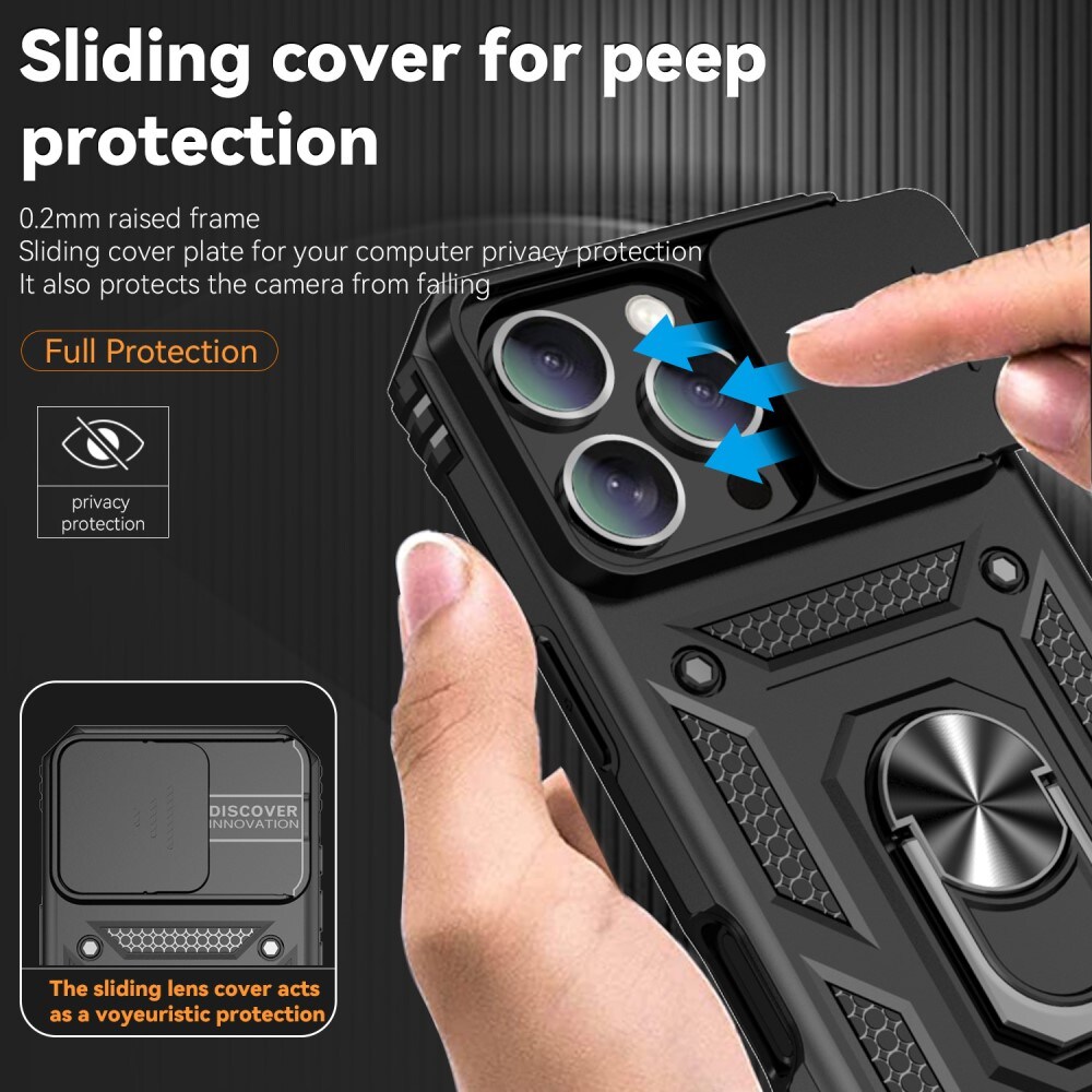 iPhone 16 Pro Max Cover med kamerabeskyttelse & fingerring, Sort