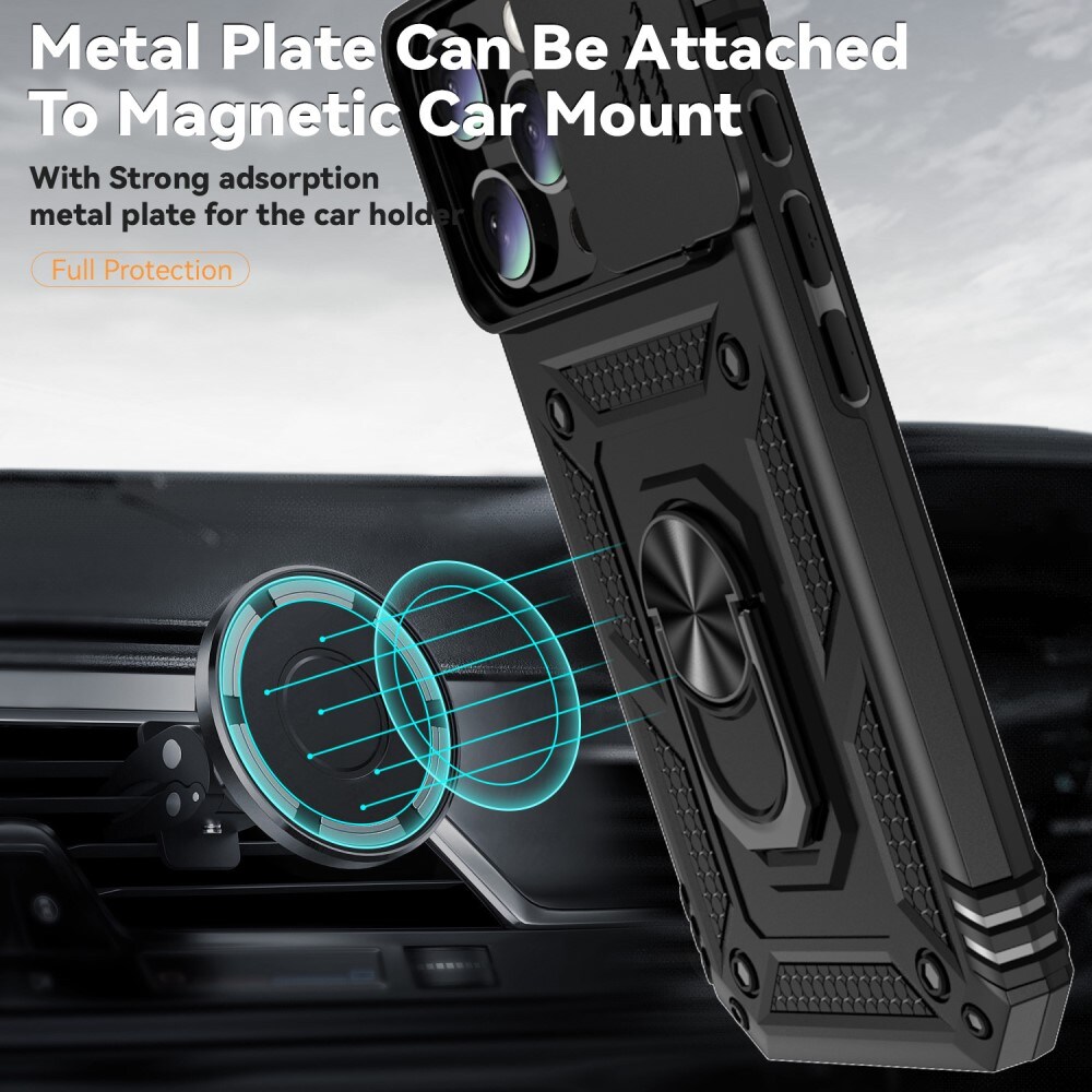 iPhone 16 Pro Max Cover med kamerabeskyttelse & fingerring, Sort