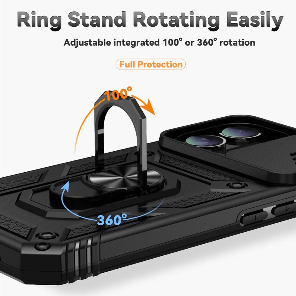 iPhone 16 Cover med kamerabeskyttelse & fingerring, Sort