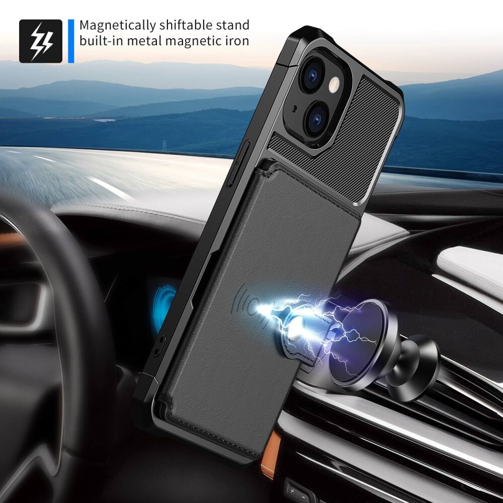 iPhone 14 Plus Stødsikkert mobilcover med pung, Sort