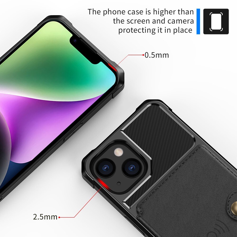 iPhone 14 Plus Stødsikkert mobilcover med pung, Sort