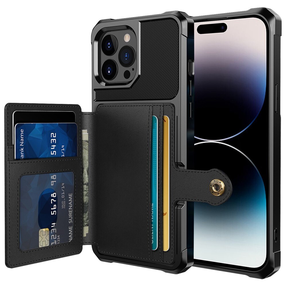 iPhone 14 Pro Max Stødsikkert mobilcover med pung, Sort