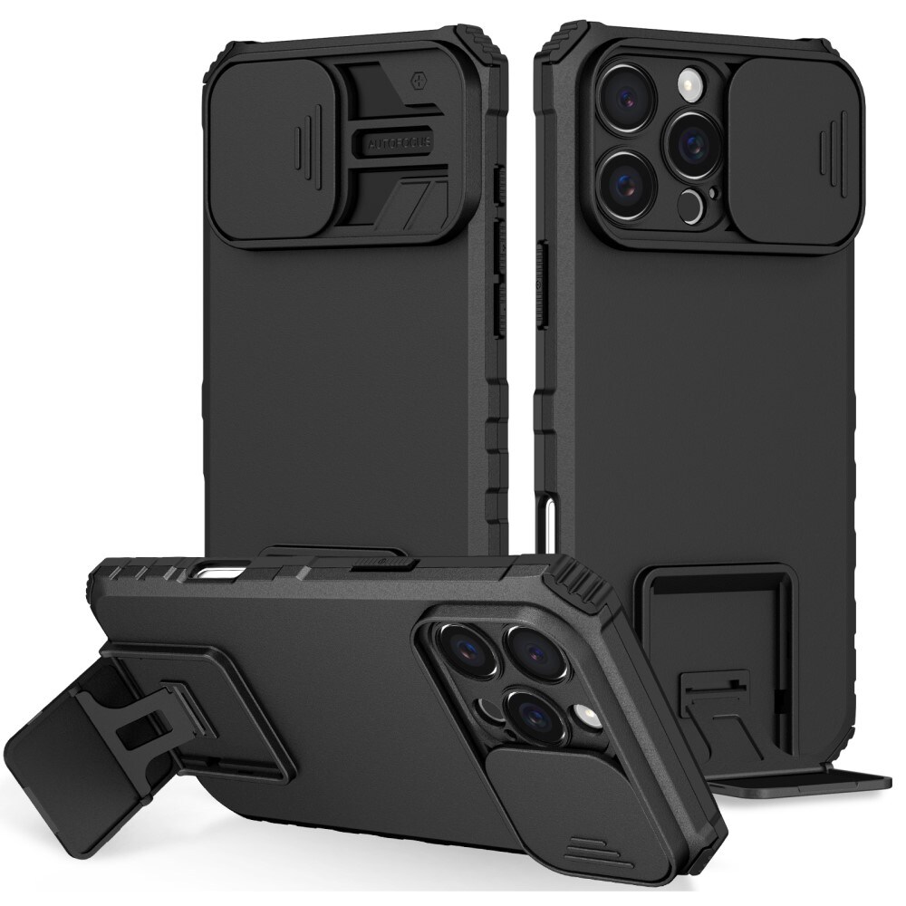 iPhone 16 Pro Max Cover med Kickstand & Kamerabeskyttelse, Sort