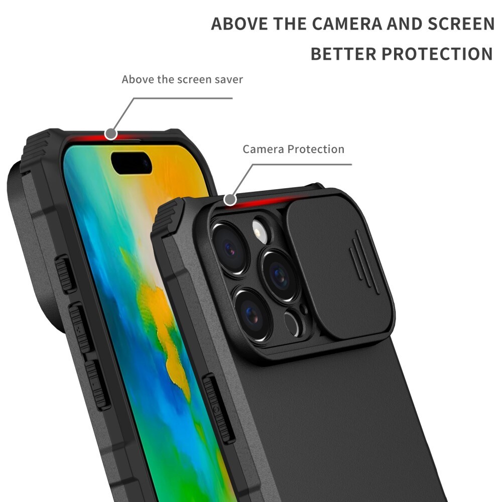 iPhone 16 Pro Max Cover med Kickstand & Kamerabeskyttelse, Sort