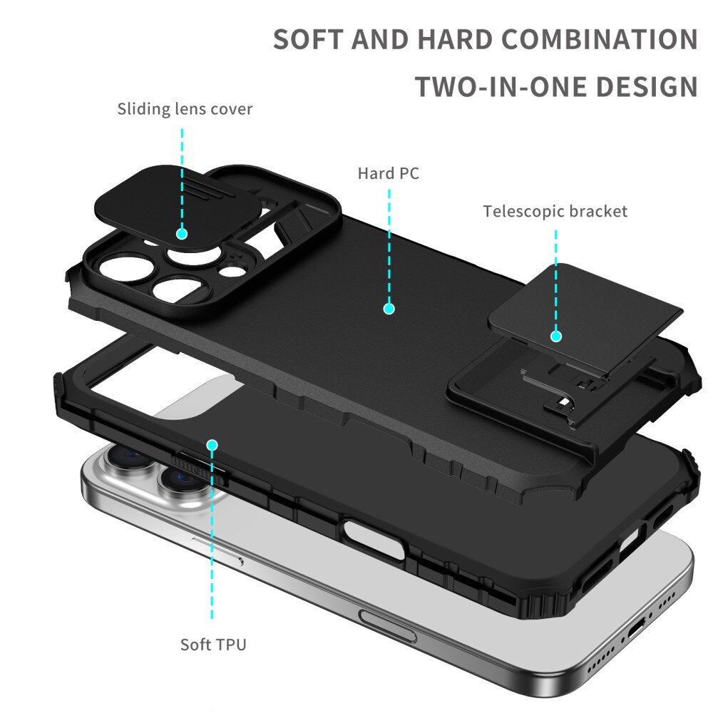 iPhone 16 Pro Max Cover med Kickstand & Kamerabeskyttelse, Sort