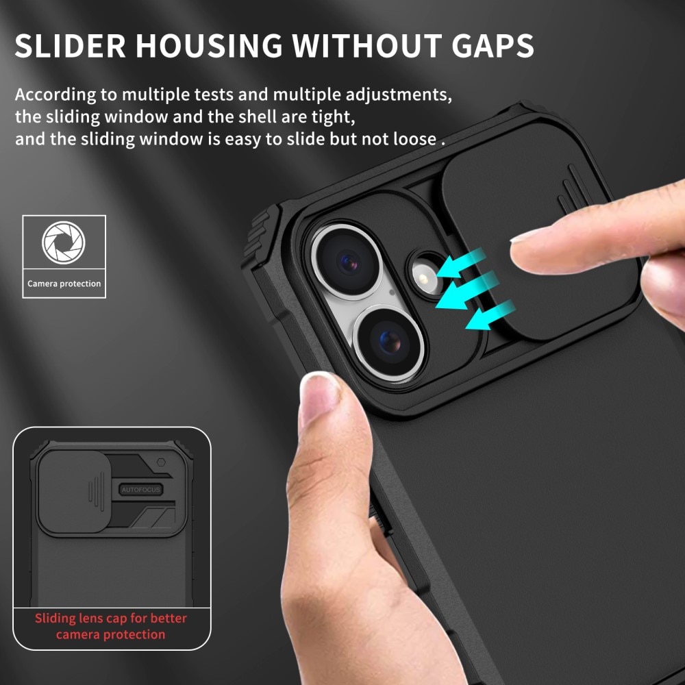 iPhone 16 Cover med Kickstand & Kamerabeskyttelse, Sort