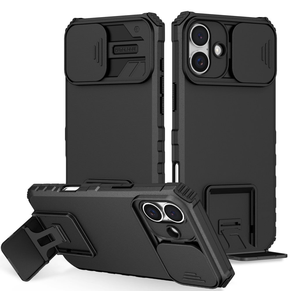 iPhone 16 Cover med Kickstand & Kamerabeskyttelse, Sort