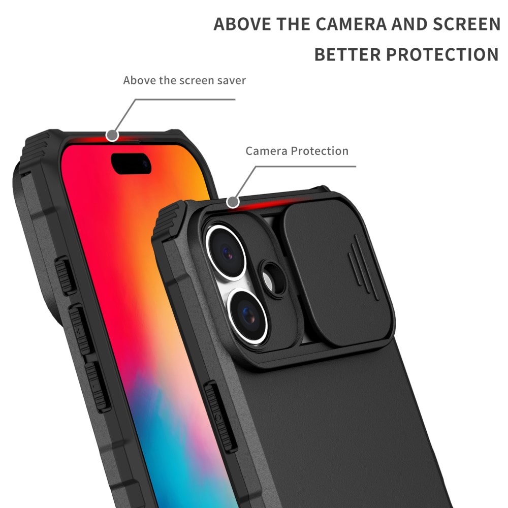 iPhone 16 Cover med Kickstand & Kamerabeskyttelse, Sort
