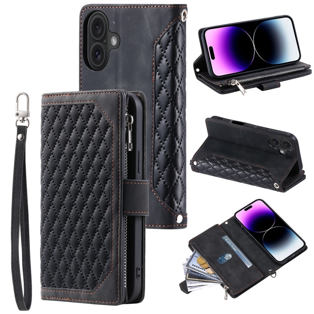 iPhone 16 Plus Quiltet pungtaske, Sort