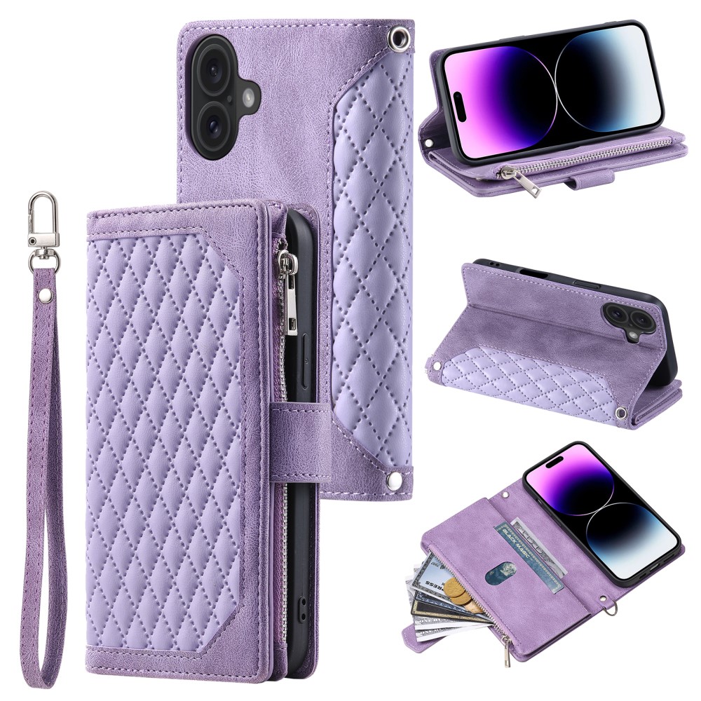 iPhone 16 Quiltet pungtaske, Lilla