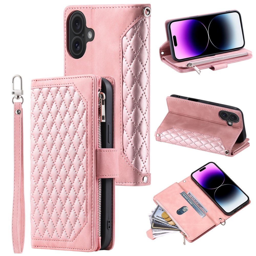 iPhone 16 Quiltet pungtaske, Lyserød