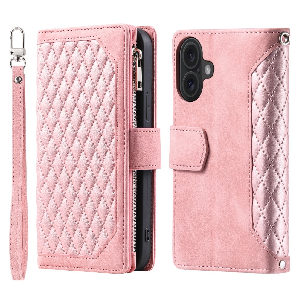 iPhone 16 Quiltet pungtaske, Lyserød